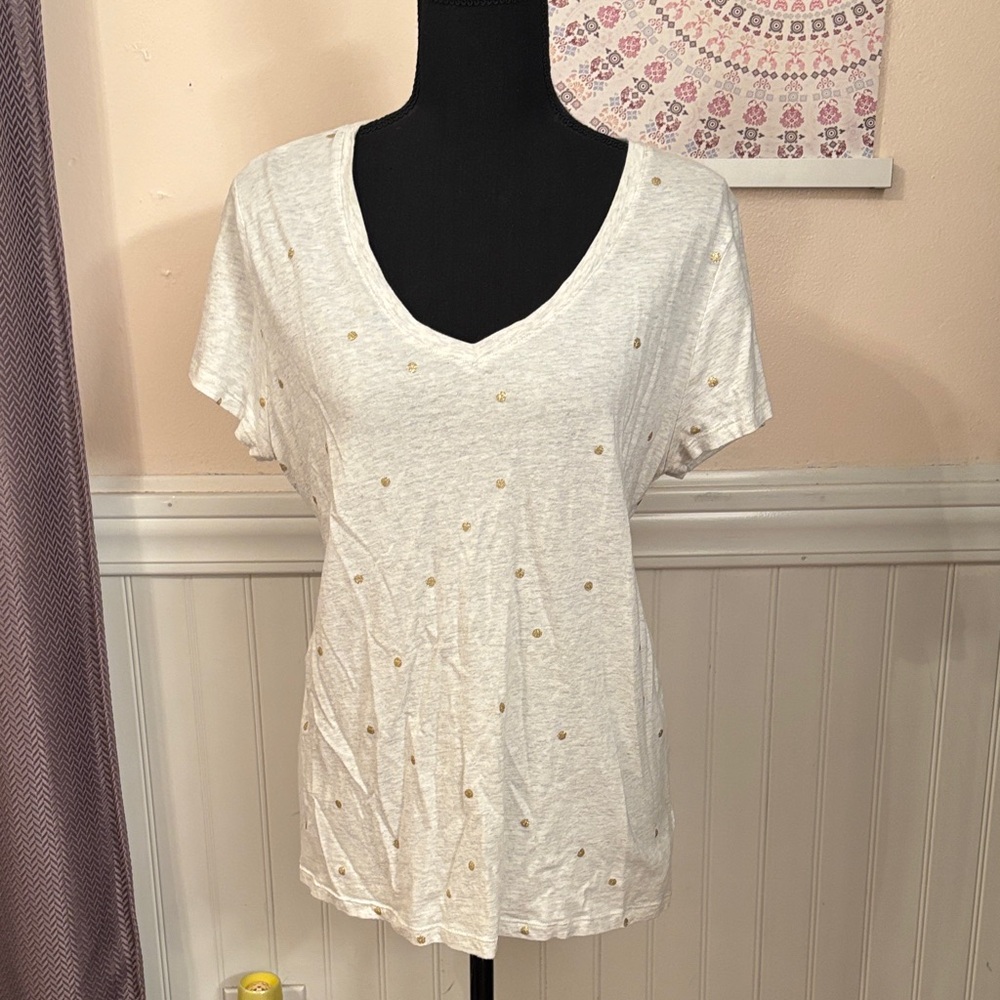 Gap White and Gold Women's Short Sleeve Top